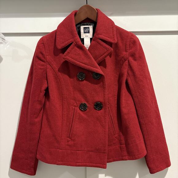 GAP Jackets & Blazers - Gap Coat Womens XS Red Wool Blend Peacoat Double‎ Breasted Lined Pockets Short